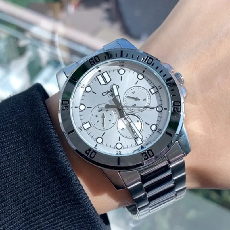 Casio Enticer Chronograph White Dial Men's Watch- MTP-VD300D-7